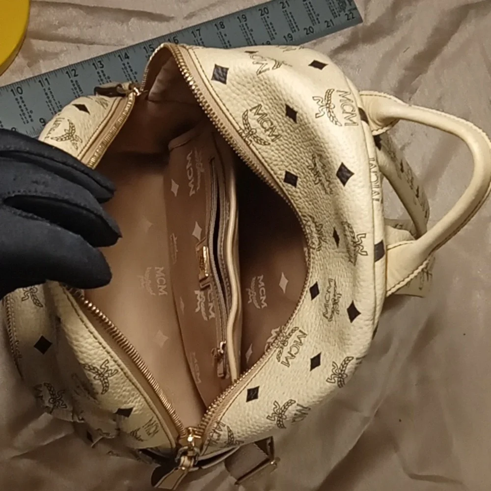 MCM Beige Backpack with Iconic Logo Great Condition